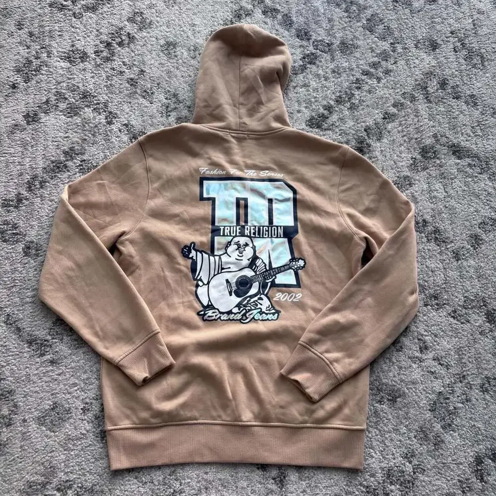 True Religion Holographic Buddha Graphic Tan Zip Up Hoodie Large